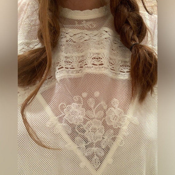 NWT Free People Lace Belle Sleeve Victorian Style Mini Dress Ivory Size Small - Picture 11 of 12